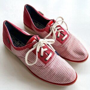 Keds Womens Size 7.5 Oxford Sneakers Shoes Red White Stripes Canvas‎ Lace Up
